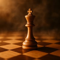 A lone king sits on a chessboard